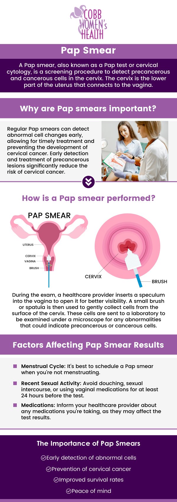 Pap smears are an essential part of preventive healthcare for women, helping detect abnormalities early before they develop into more serious conditions. At Cobb Women’s Health, our board-certified gynecologists, Dr. Nandita Mainthia, MD, FACOG, and Dr. Hitendra Hansalia, MD, FACOG, offer comprehensive Pap smear testing to screen for cervical cancer and other potential health concerns. We ensure each patient receives personalized care and the necessary screenings to maintain optimal reproductive health. For more information contact us today or request an appointment online. We are conveniently located at 1810 Mulkey Rd SW, Suite 102, Austell, GA 30106! Pap smears are an essential part of preventive healthcare for women, helping detect abnormalities early before they develop into more serious conditions. At Cobb Women’s Health, our board-certified gynecologists, Dr. Nandita Mainthia, MD, FACOG, and Dr. Hitendra Hansalia, MD, FACOG, offer comprehensive Pap smear testing to screen for cervical cancer and other potential health concerns. We ensure each patient receives personalized care and the necessary screenings to maintain optimal reproductive health. For more information contact us today or request an appointment online. We are conveniently located at 1810 Mulkey Rd SW, Suite 102, Austell, GA 30106!